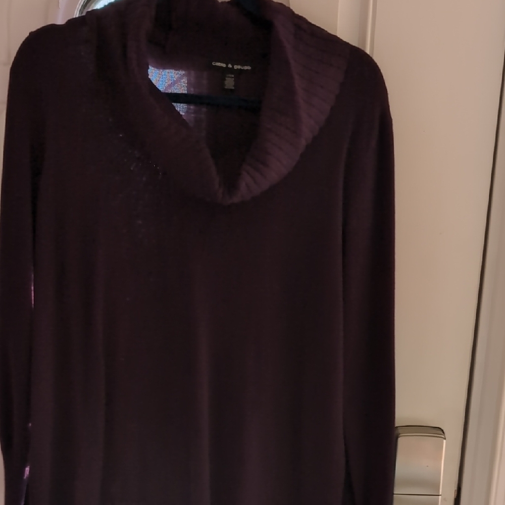 Cable & Gauge Dark Purple Cowl Neck Sweater